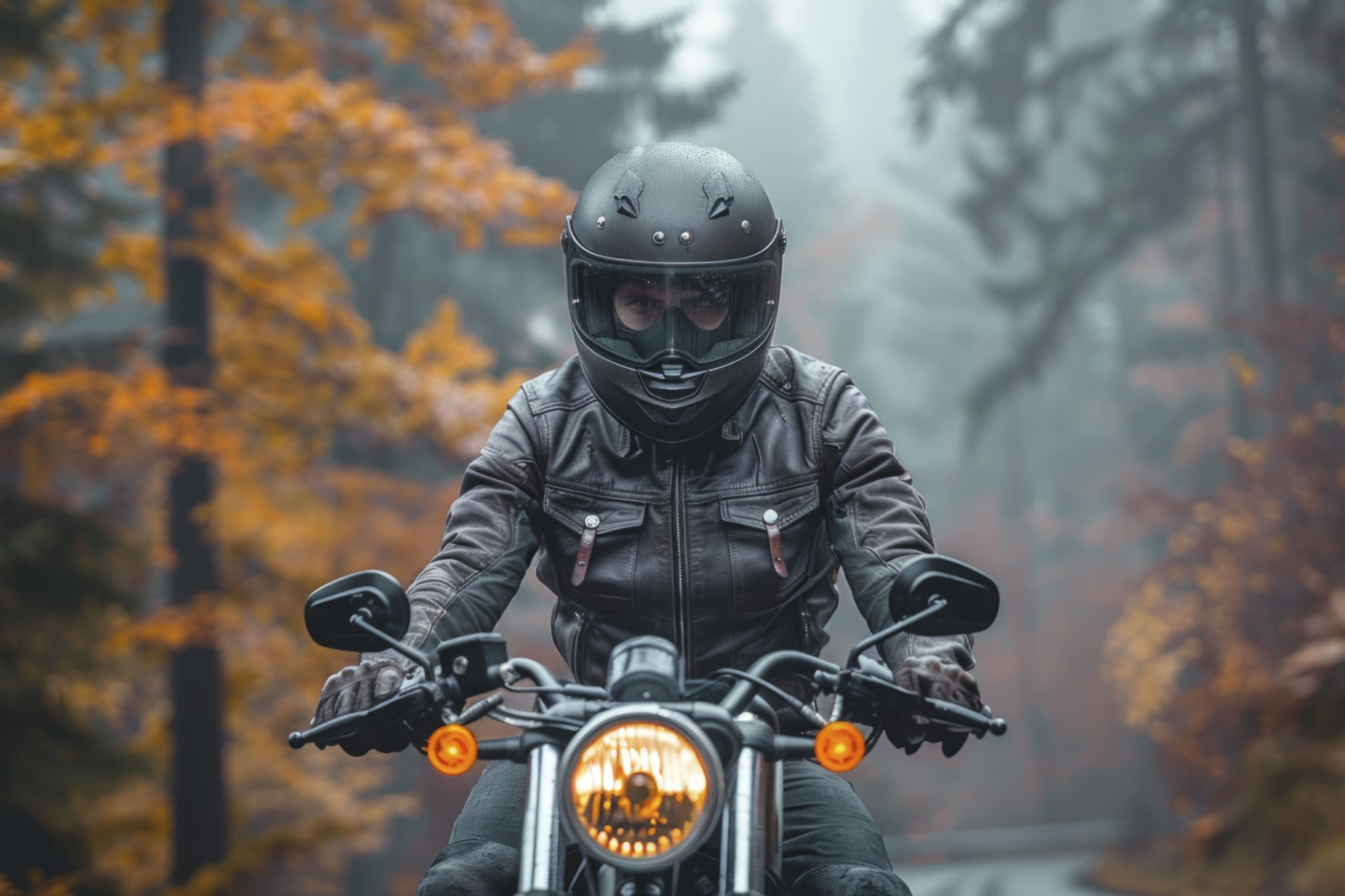 Motard équipé sur route forestière de Haute-Saône